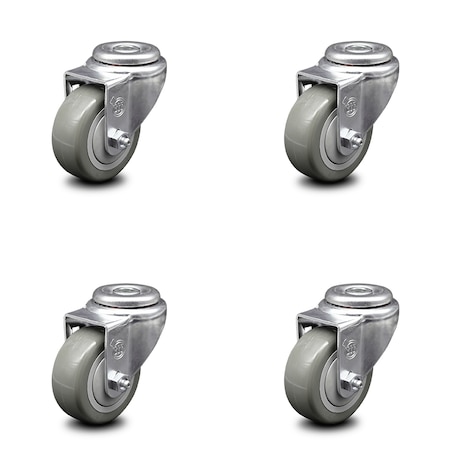 Service Caster 3 Inch Gray Polyurethane Wheel Swivel Bolt Hole Caster Set SCC-BH20S314-PPUB-4